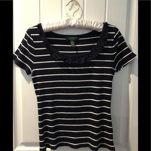 Ralph Lauren Ruffled Navy Striped Top